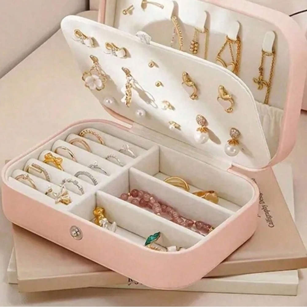 NWT Portable Travel Jewelry Box Organizer Zip Case Storage Rings Pink Small Box
